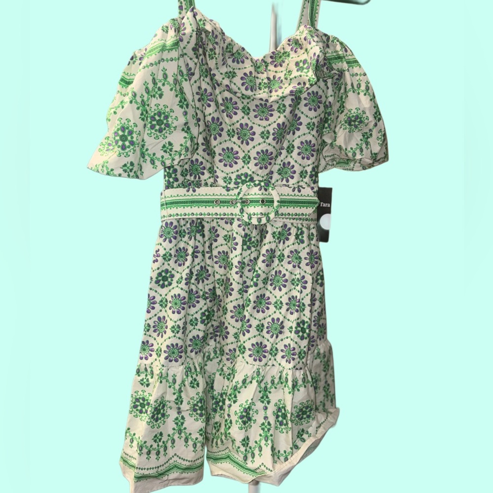 Maison Tara Green and Purple Floral Dress